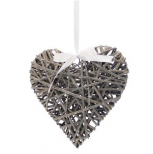 Heart -  Grey Wicker Heart W/Ribbon