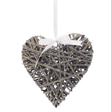 Heart -  Grey Wicker Heart W/Ribbon