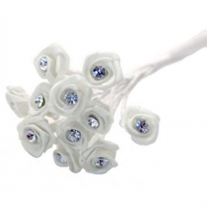Pk 12 Ribbon Rose W/Diamante white
