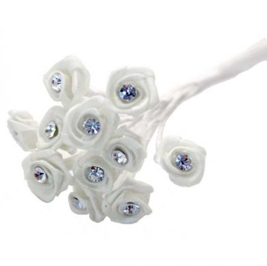 Pk 12 Ribbon Rose W/Diamante white