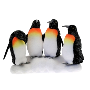 Penguin - White & Black Family of Penguins on Snow Block