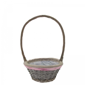 Basket - Round  - Grey Wash w Handle