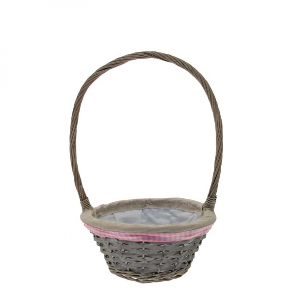 Basket - Round  - Grey Wash w Handle