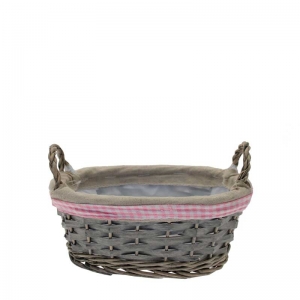 Basket Oval Grey Wash w Ears