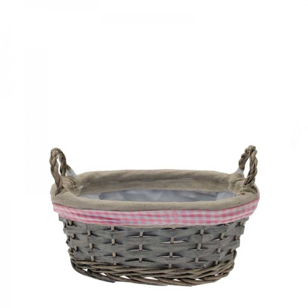 Basket Oval Grey Wash w Ears