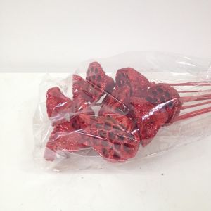 Pick Lotus on Stem Red Glitter (10)