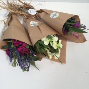Lavender/pink Bouquet in Brown Paper