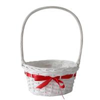 Basket Round Langton  with Ribbon in White (30cm)