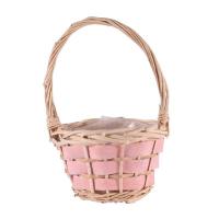 Basket 28x18cm Round Wood Chip Pink W/Handle (34)