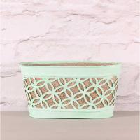 Planter Oval Metal w Hessian in Green