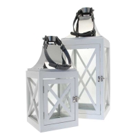 Lantern Wooden White  Set 2