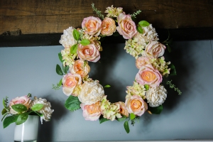 Artificial Rose Wreath  Peach/ Cream 50cm
