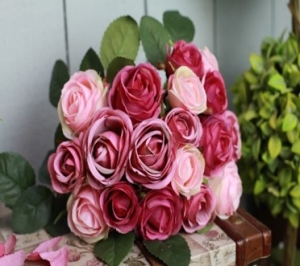 Bouquet Rose Cluster Deep/Pale Oink  H28cm