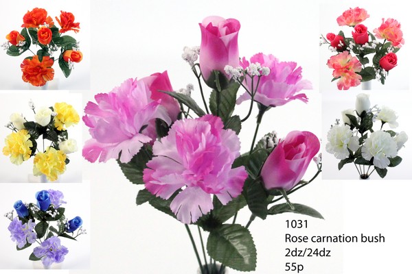 Artificial Rose Bud/Carnation Bush Ast Cols