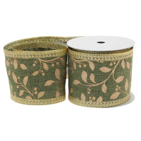 Ribbon Green & Gold Leaf 63mm
