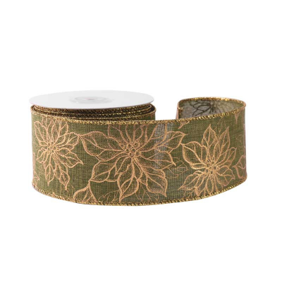 Ribbon Green with Gold Poinsettia