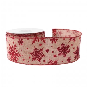 Ribbon Natural w Red Glitter Snowflakes
