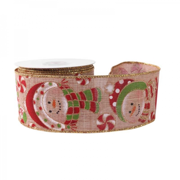 Ribbon Natural w Snowmen&Glitter