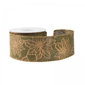 Ribbon Green w Gold Pointsettia