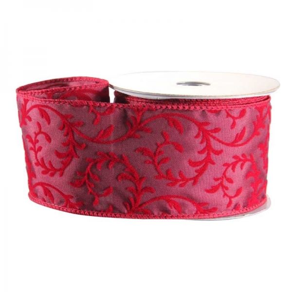 Ribbon Red w Red Flocked Swirls