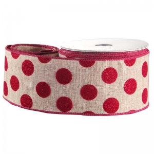 Ribbon Natural w Red Velvet Glitter Spots