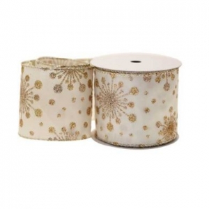 Ribbon Cream w Gold Glitter Snowflakes