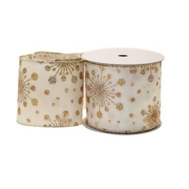 Ribbon Cream w Gold Glitter Snowflakes