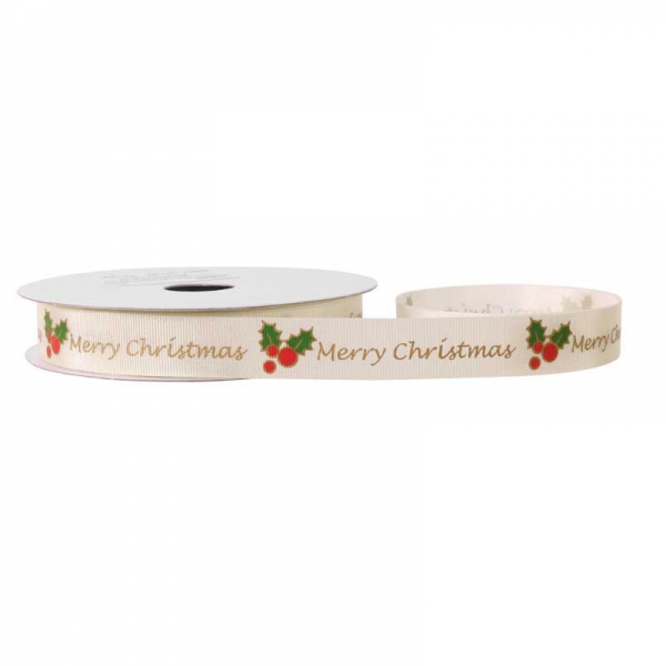 Ribbon Cream GG With Holly\Merry Christmas
