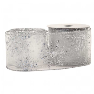 Ribbon Snowflakes Organza White w Silver