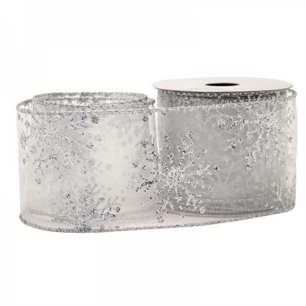 Ribbon Snowflakes Organza White w Silver