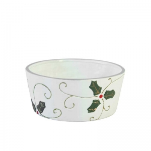 Ceramic Silver Christmas Holly Bowl