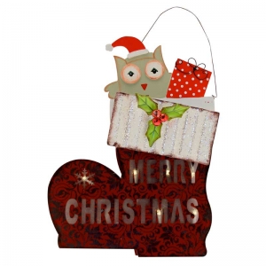 Deco Metal Merry Christmas Boot Plaque with Lights