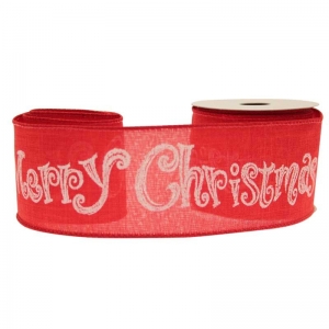 Ribbon - Merry Christmas Cotton Red / White
