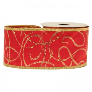 Ribbon Swirls Glitter Satin Red / Gold