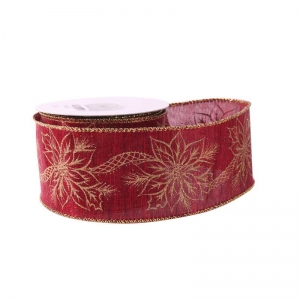 Ribbon Red with Gold Poinsettia